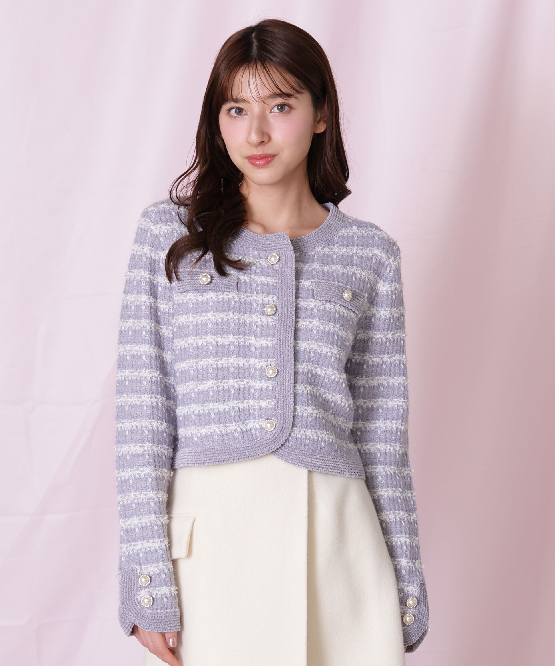  「ラメミックスツィードニットジャケット」|ニット・セーター|