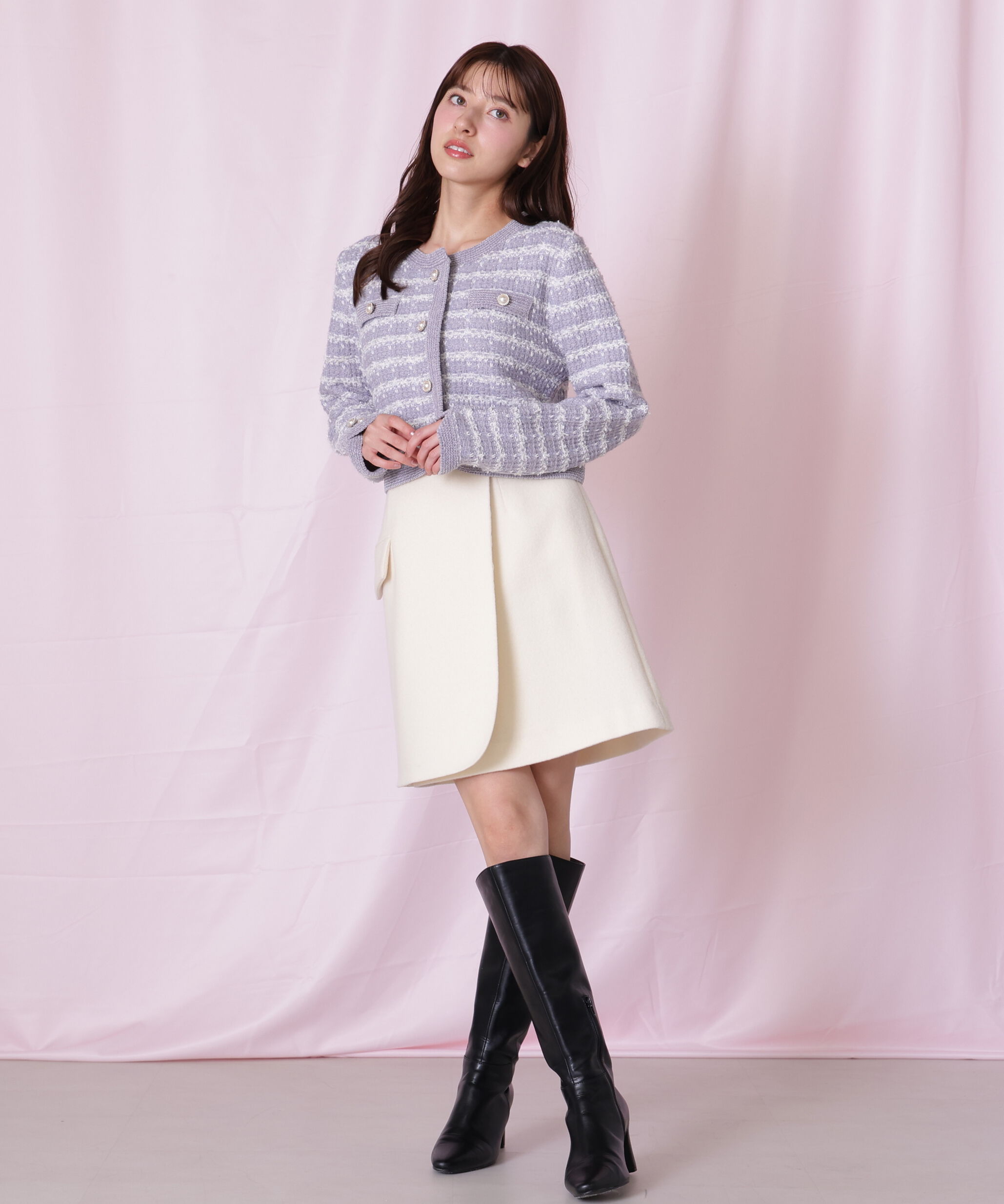  「ラメミックスツィードニットジャケット」|ニット・セーター|