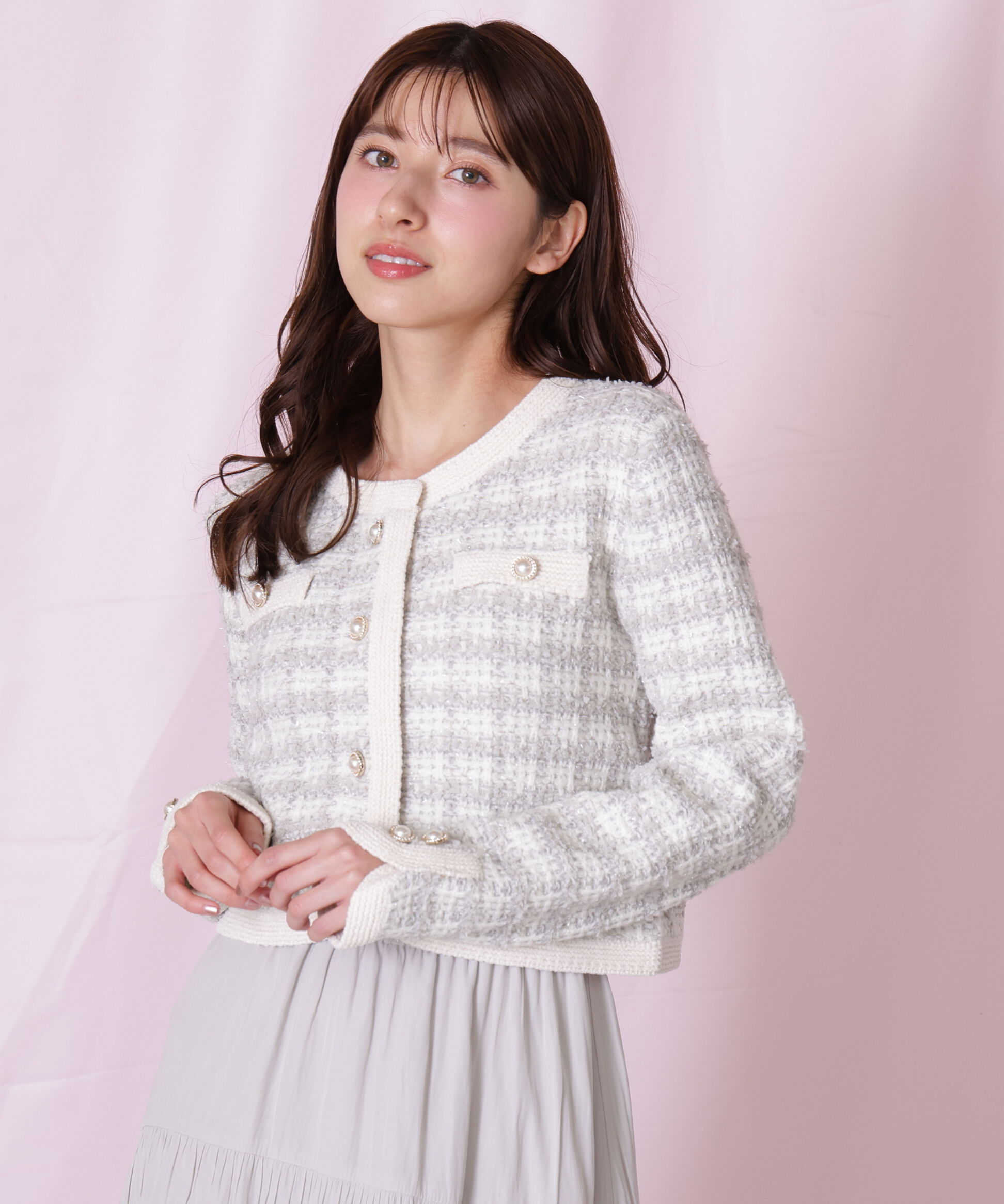  「ラメミックスツィードニットジャケット」|ニット・セーター|