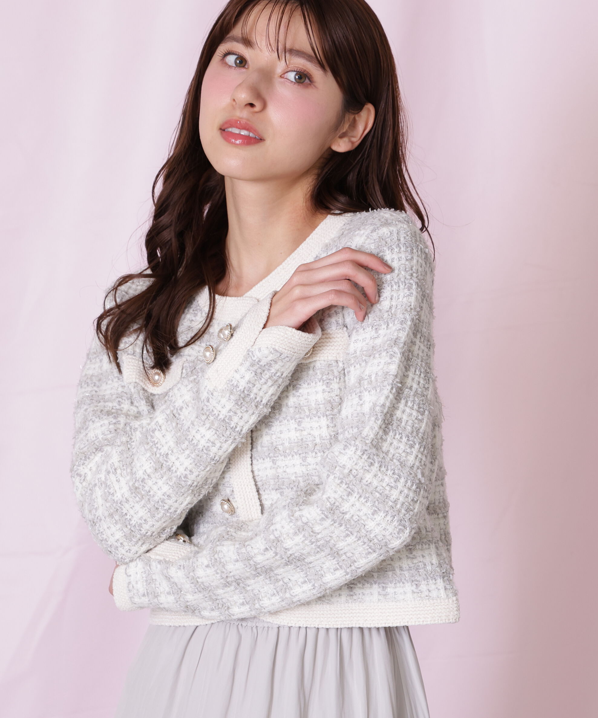  「ラメミックスツィードニットジャケット」|ニット・セーター|