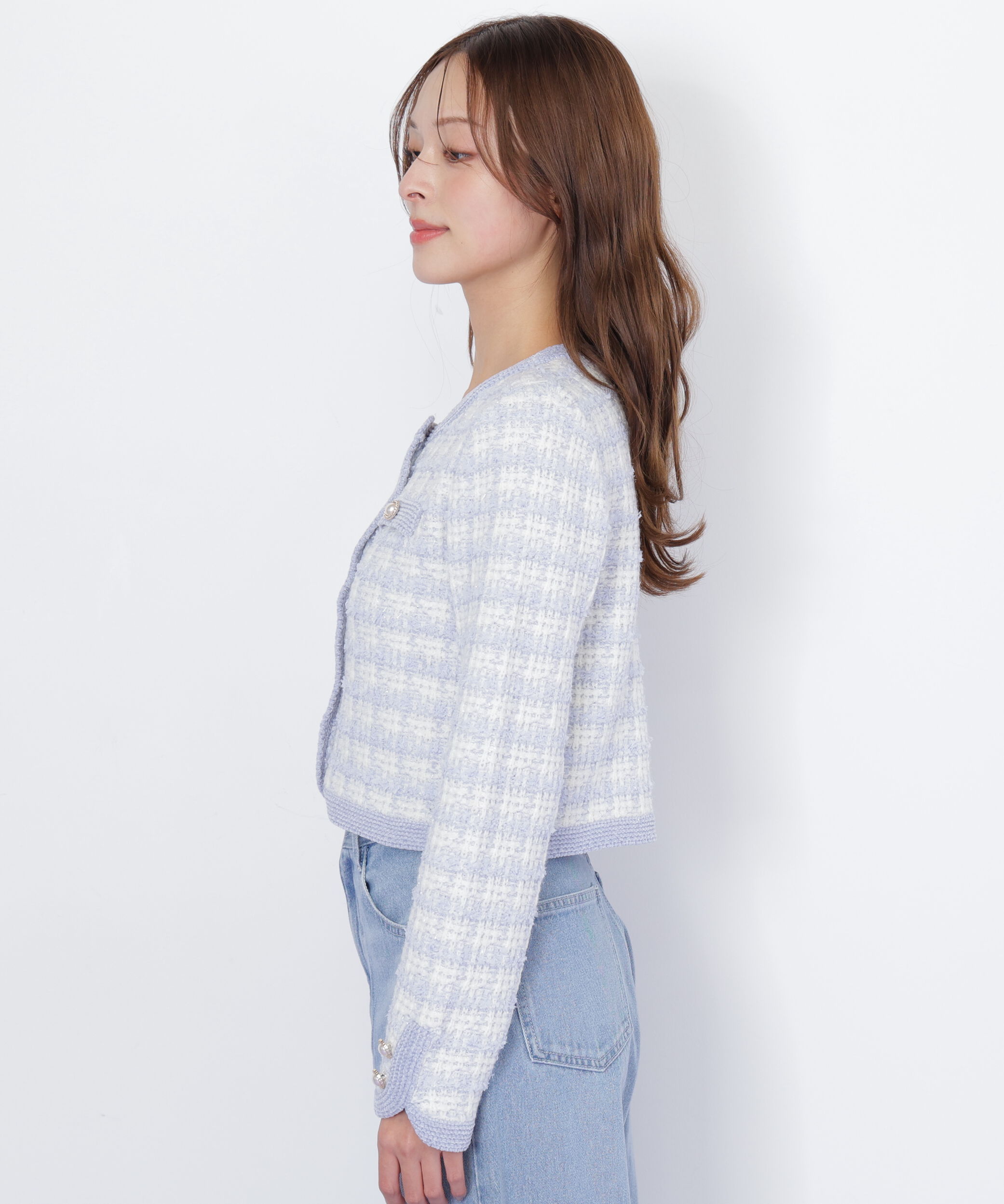  「ラメミックスツィードニットジャケット」|ニット・セーター|