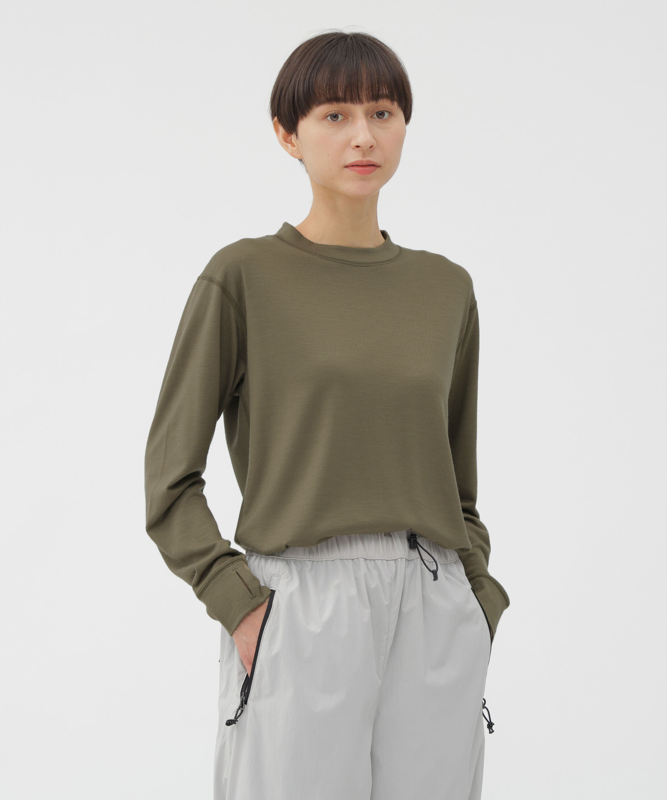  「FINEGAUGE WASHABLE WOOL JERSEY TOP」|Tシャツ・カットソー|KHAKI