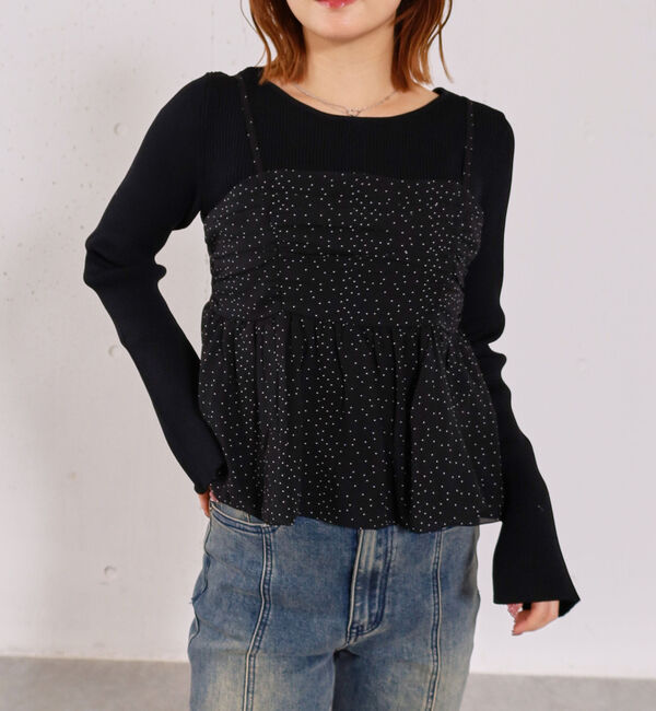 archives「アソートバルーンビスチェ&times;リブニットプルオーバーＳＥＴ」|カーディガン|BLACK