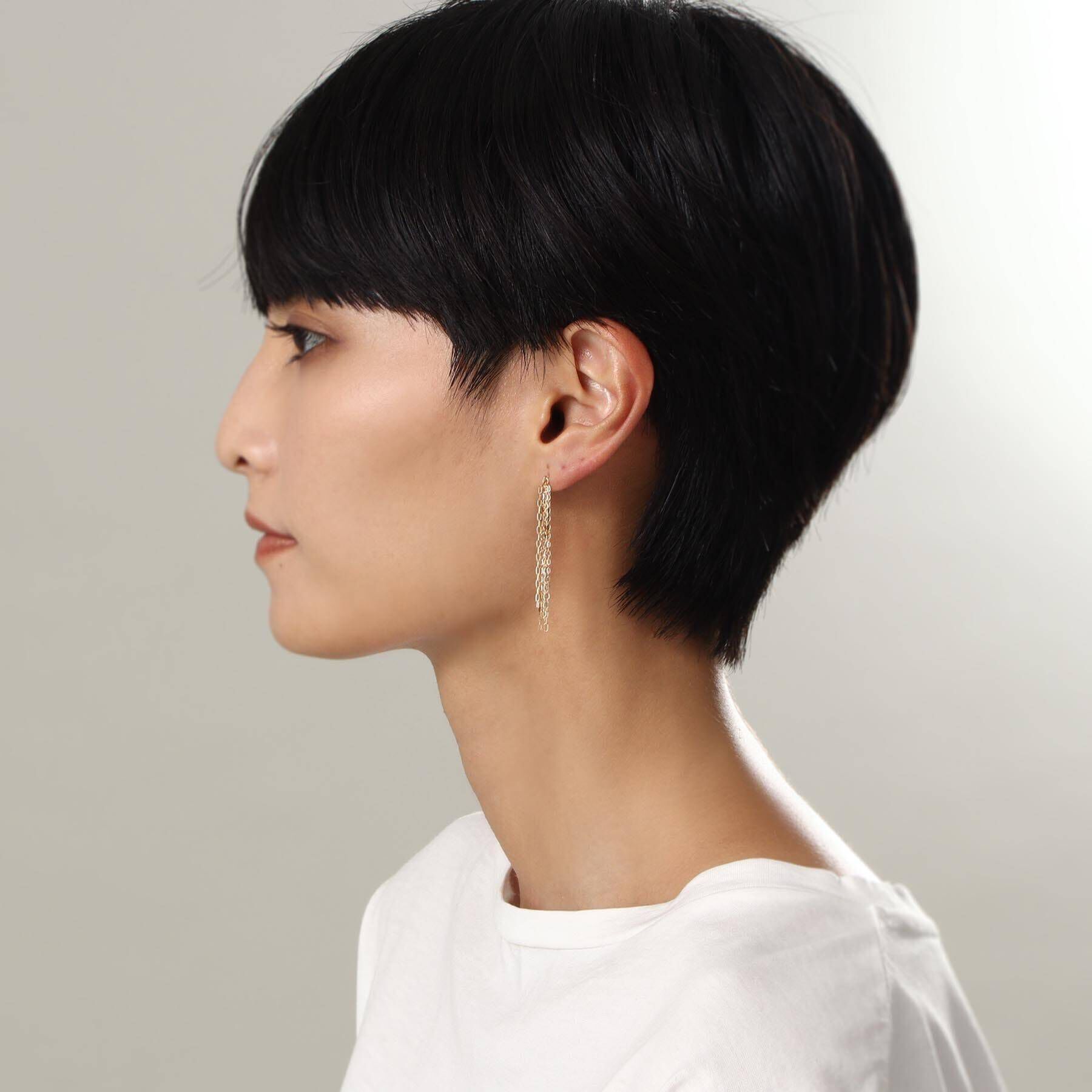 COCOSHNIK「K10チェーンフリンジ スタッドピアス大（片耳用）」|ピアス|