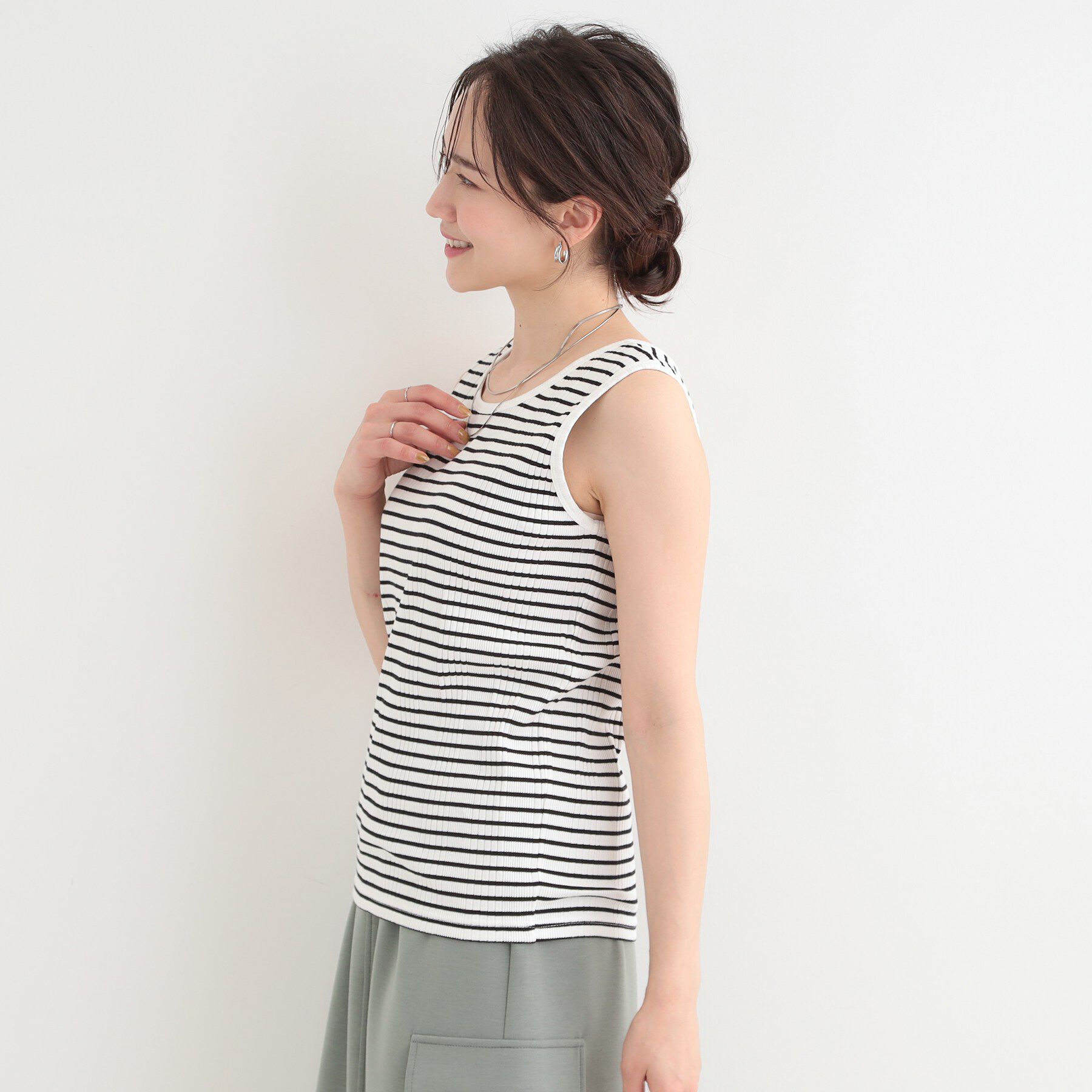 SHOO･LA･RUE「【前後2WAY/S-LL】毎日のお供に ランダムテレコタンクトップ」|キャミソール|