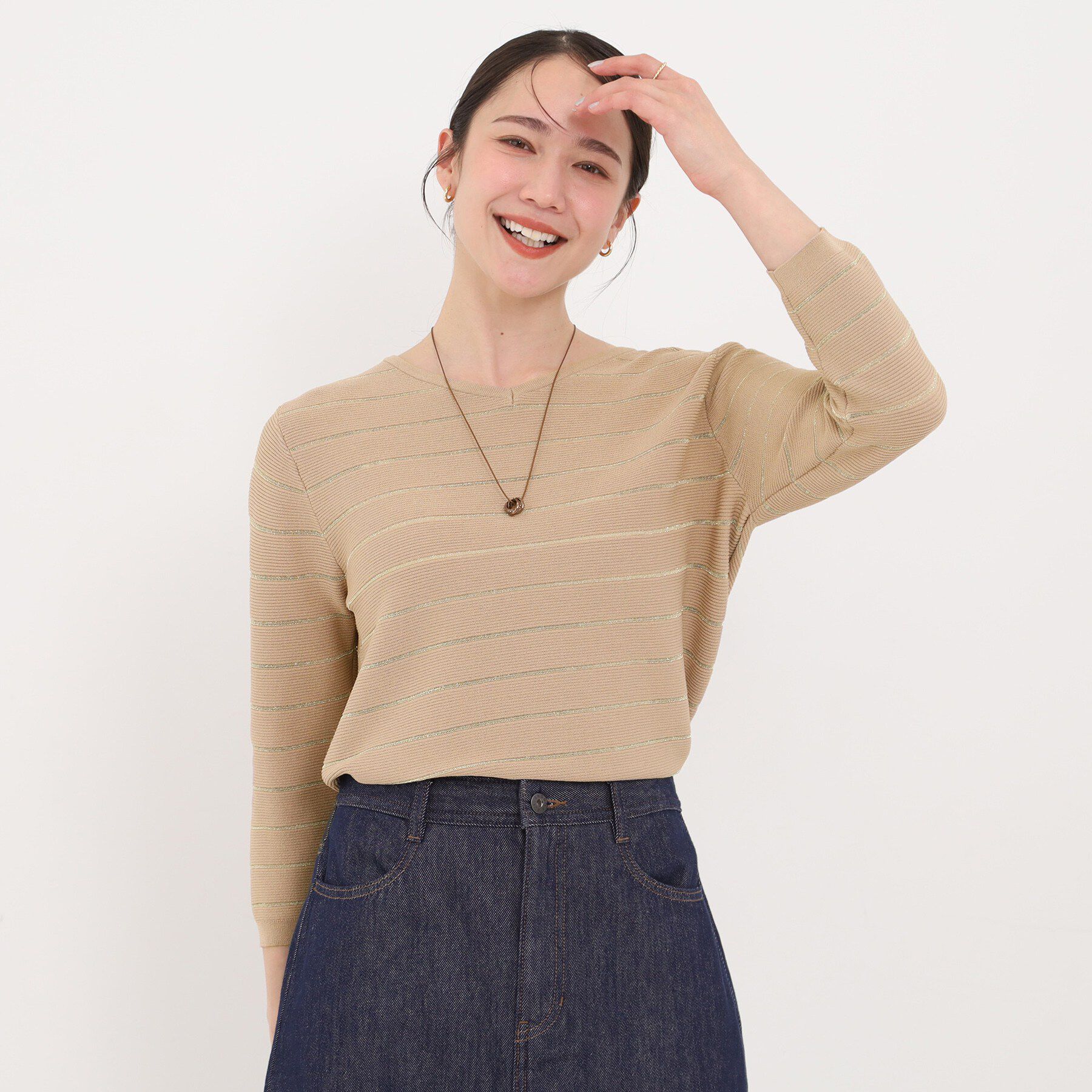 SHOO･LA･RUE「【洗える】デコルテがきれいに見えるVネックラメボーダーニット」|ニット・セーター|