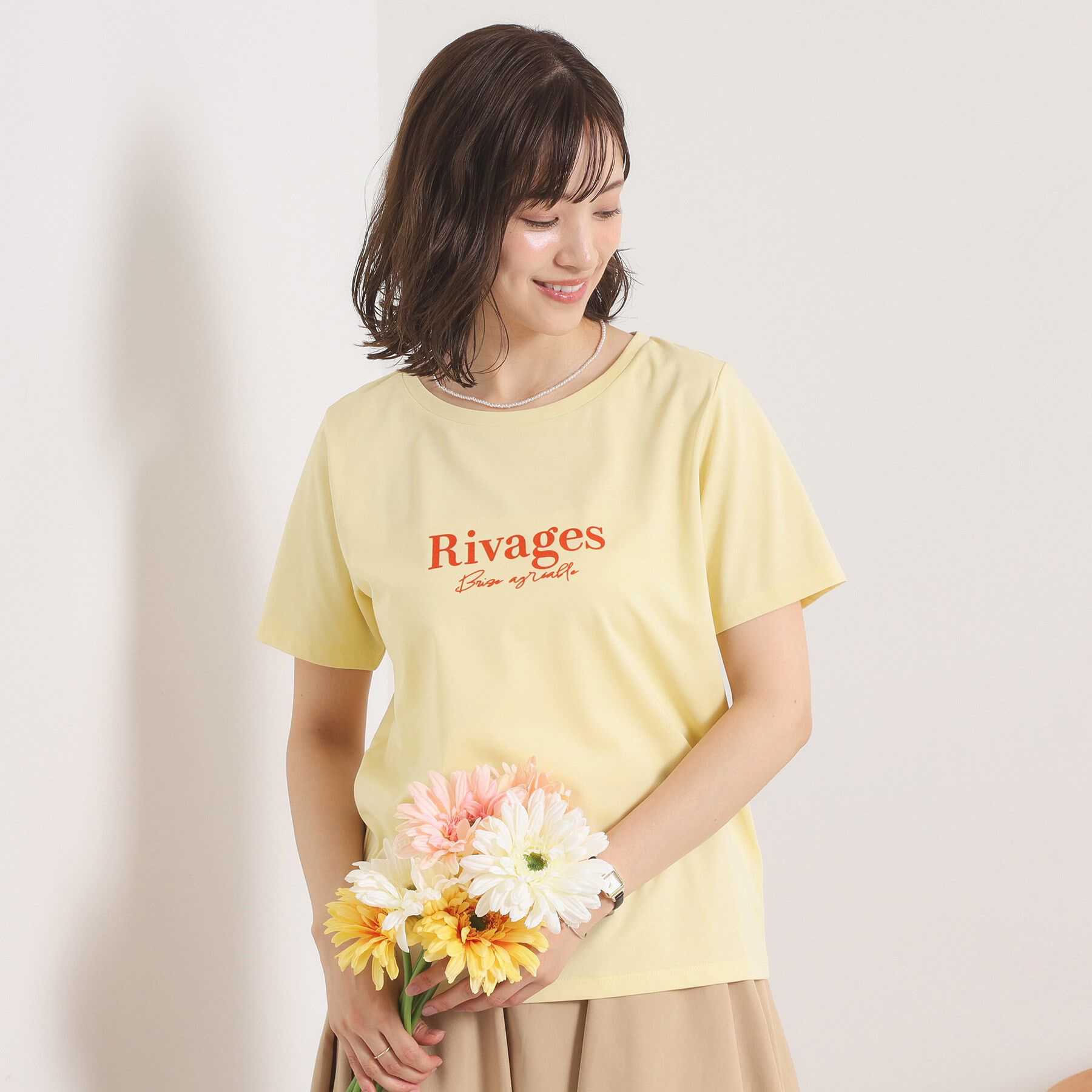 ITS&rsquo;DEMO「【接触冷感／洗濯機OK】フロッキープリントTシャツ」|Tシャツ・カットソー|ライトイエロー(13