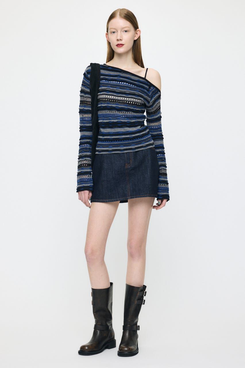 MOUSSY「RANDOM STRIPE OFF SHOULDER トップス」|ニット・セーター|