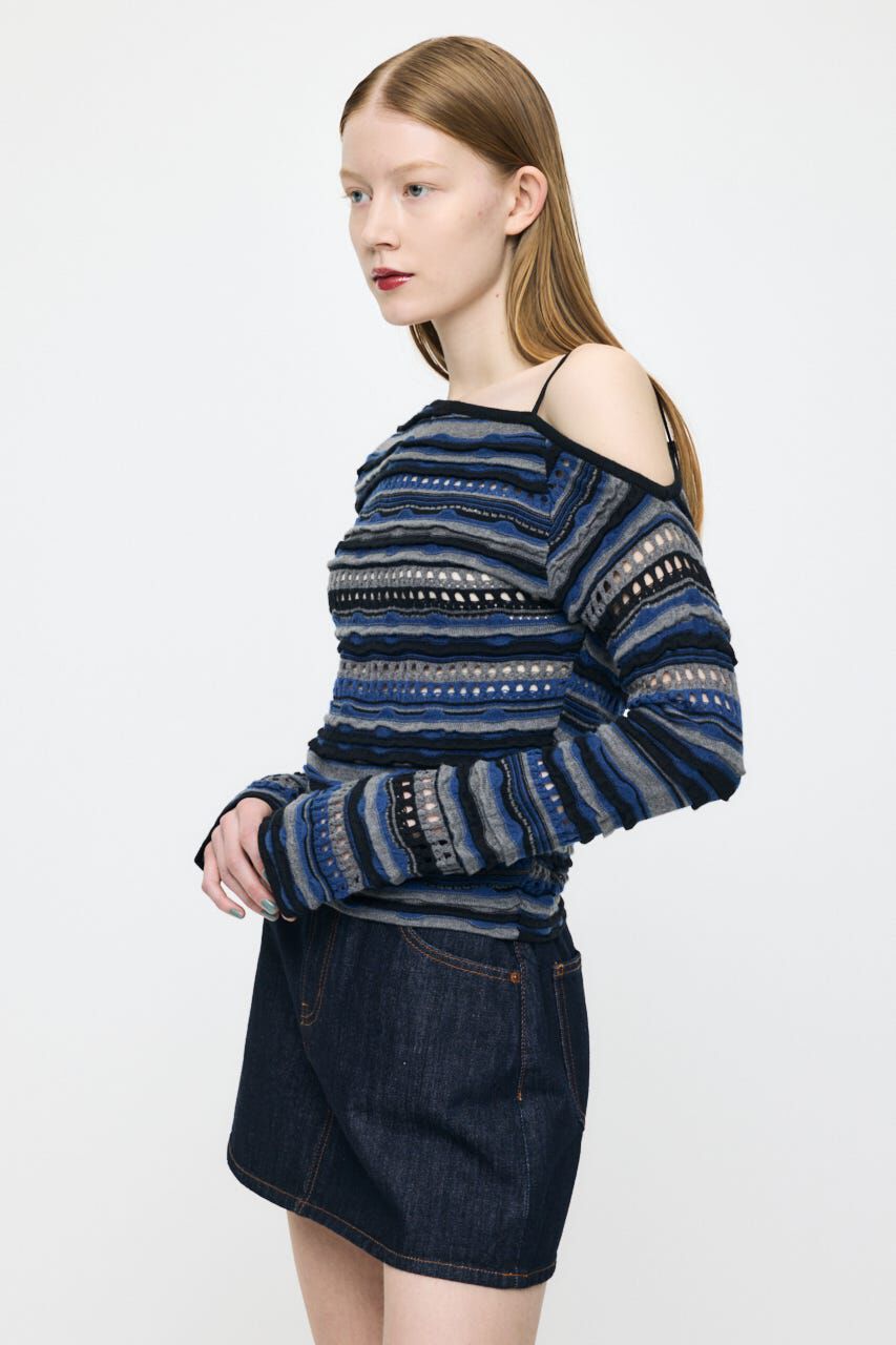 MOUSSY「RANDOM STRIPE OFF SHOULDER トップス」|ニット・セーター|