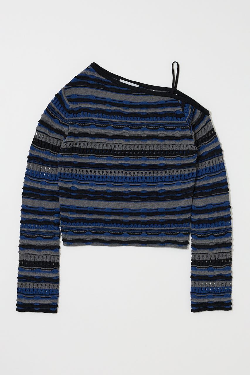 MOUSSY「RANDOM STRIPE OFF SHOULDER トップス」|ニット・セーター|