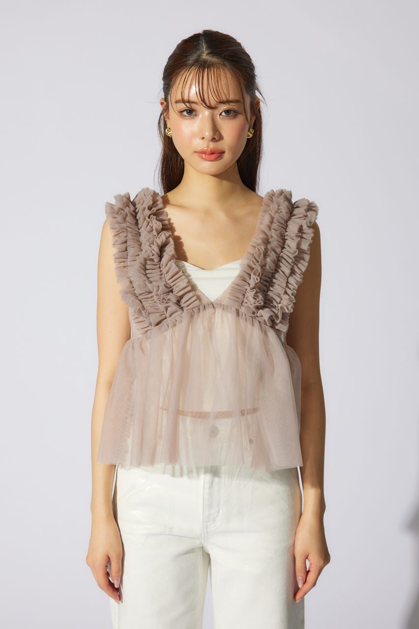 rienda「ボリュームチュールペプラムブラウス」|シャツ・ブラウス|