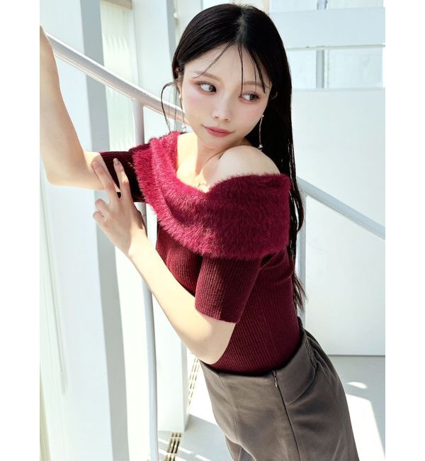 RESEXXY「シャギーコンビオフショルニットトップス」|ニット・セーター|