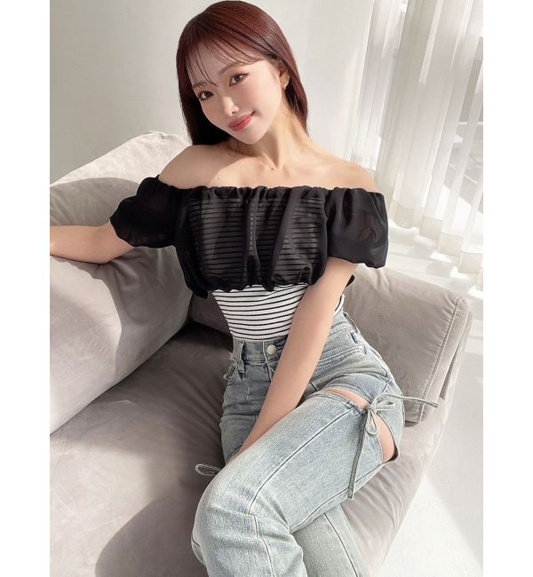 RESEXXY「シアードッキングオフショルトップス」|Tシャツ・カットソー|