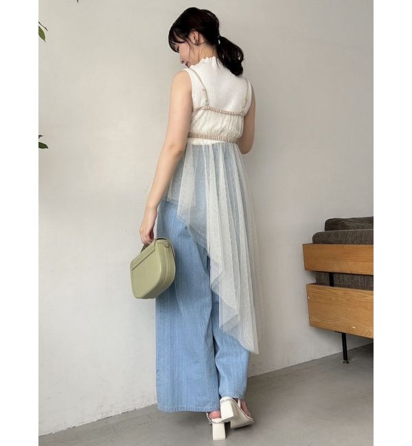 dazzlin「チュール刺繍アシメロングキャミ」|シャツ・ブラウス|