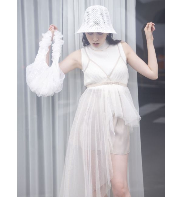 dazzlin「チュール刺繍アシメロングキャミ」|シャツ・ブラウス|