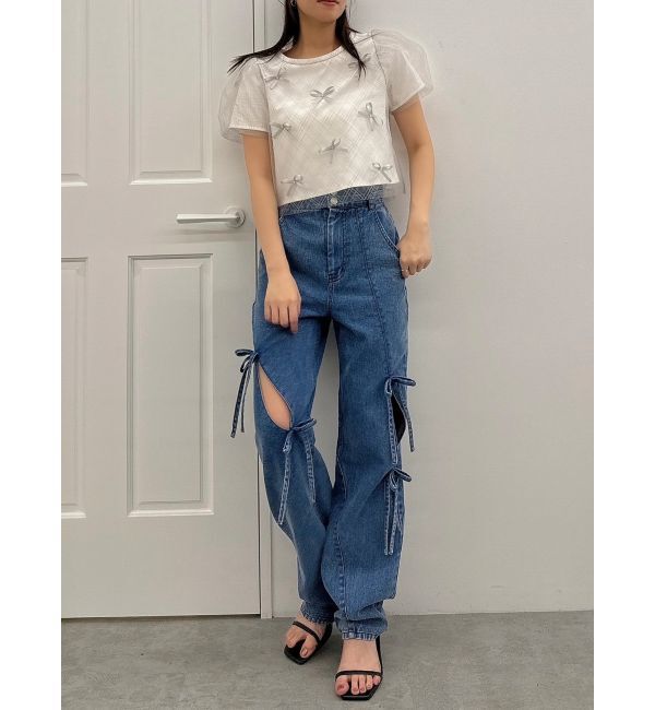 dazzlin「ランダムリボンシアーTシャツ」|Tシャツ・カットソー|