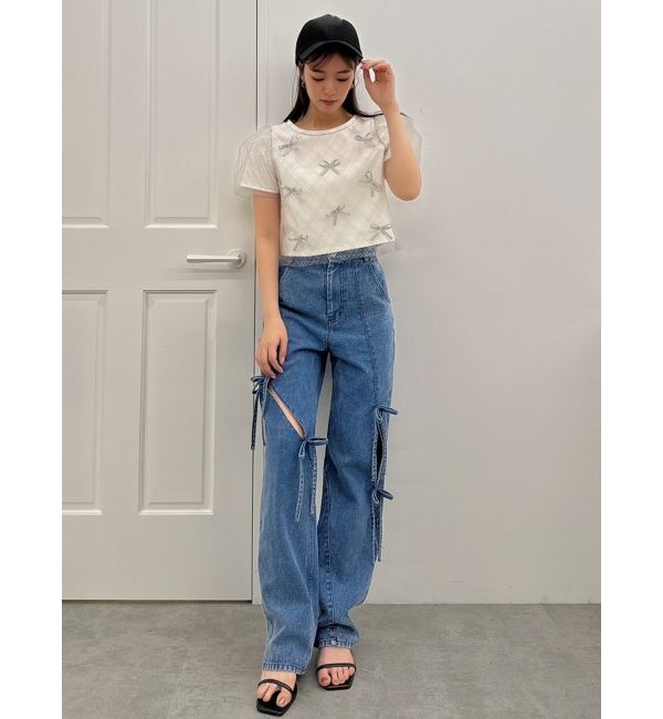 dazzlin「ランダムリボンシアーTシャツ」|Tシャツ・カットソー|