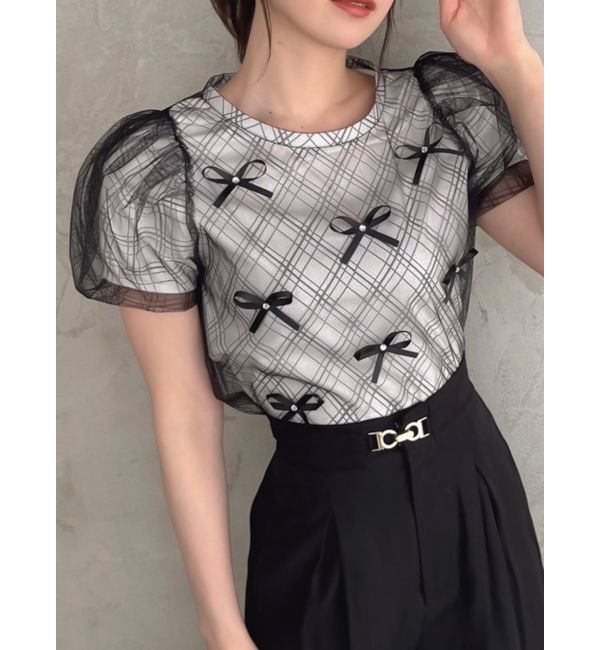 dazzlin「ランダムリボンシアーTシャツ」|Tシャツ・カットソー|ブラック