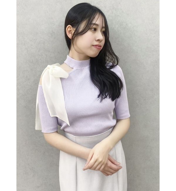 dazzlin「半袖ワンショルリボンニットトップス」|ニット・セーター|