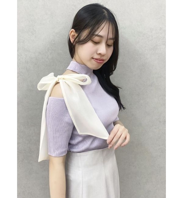 dazzlin「半袖ワンショルリボンニットトップス」|ニット・セーター|