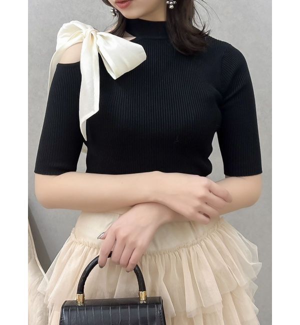 dazzlin「半袖ワンショルリボンニットトップス」|ニット・セーター|