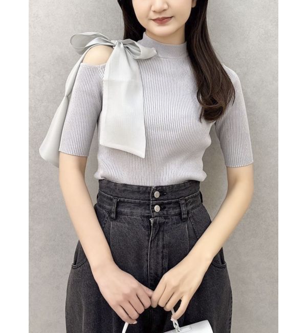 dazzlin「半袖ワンショルリボンニットトップス」|ニット・セーター|