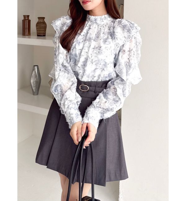 dazzlin「ヘアリーフラワーシフォンブラウス」|シャツ・ブラウス|ブルー