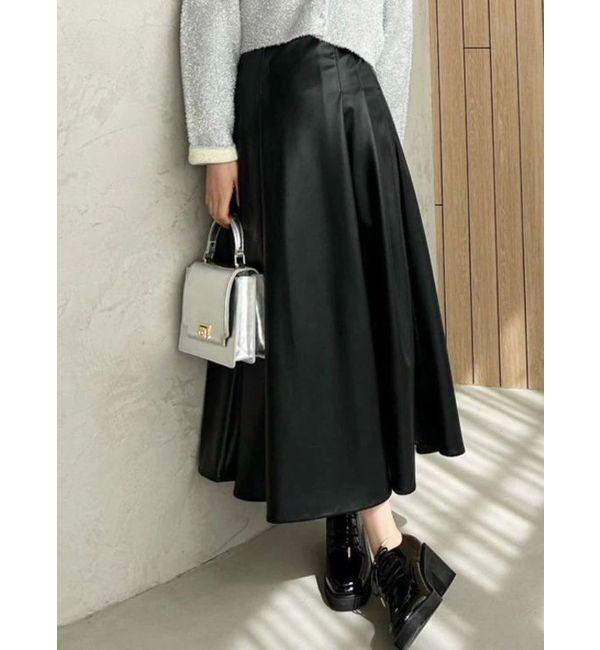 MERCURYDUO「フェイクレザーフレアスカート」|スカート|