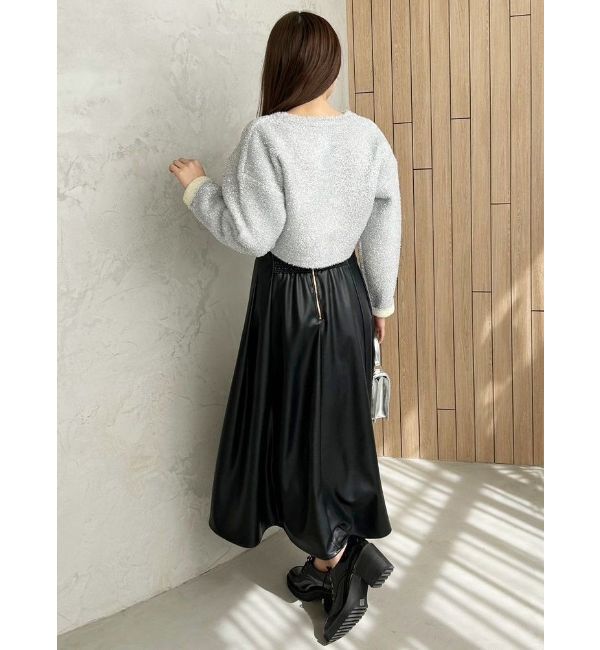 MERCURYDUO「フェイクレザーフレアスカート」|スカート|
