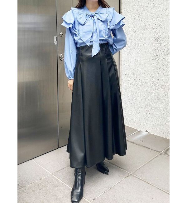 MERCURYDUO「フェイクレザーフレアスカート」|スカート|