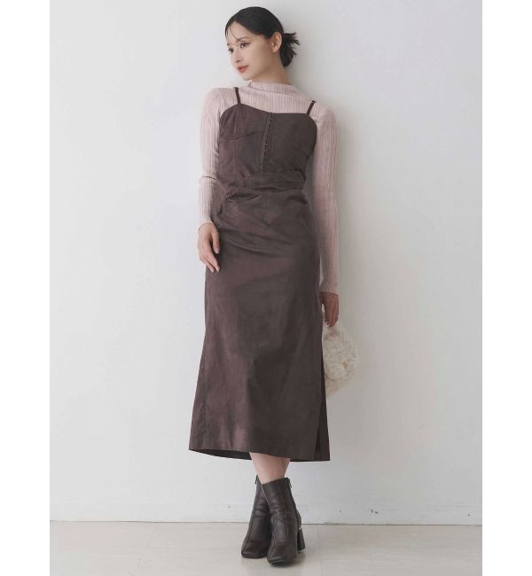 MERCURYDUO「フェイクスエードアシメドレープキャミワンピース」|ワンピース|