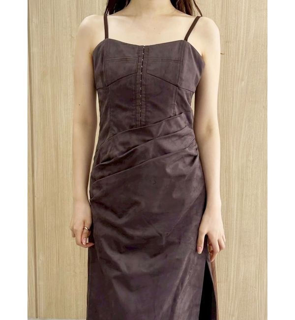 MERCURYDUO「フェイクスエードアシメドレープキャミワンピース」|ワンピース|