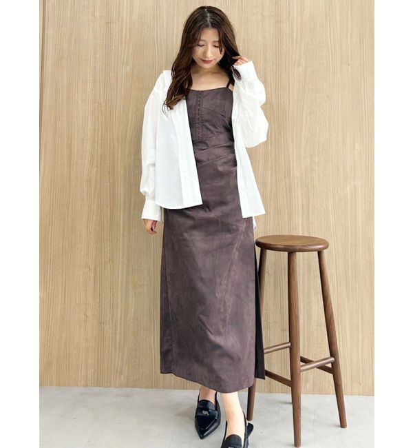 MERCURYDUO「フェイクスエードアシメドレープキャミワンピース」|ワンピース|