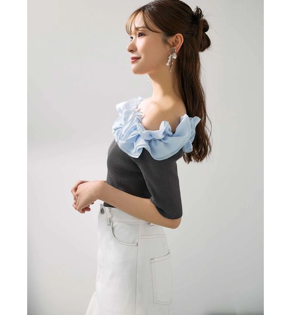 MERCURYDUO「2WAY異素材ランダムラッフルニット」|ニット・セーター|