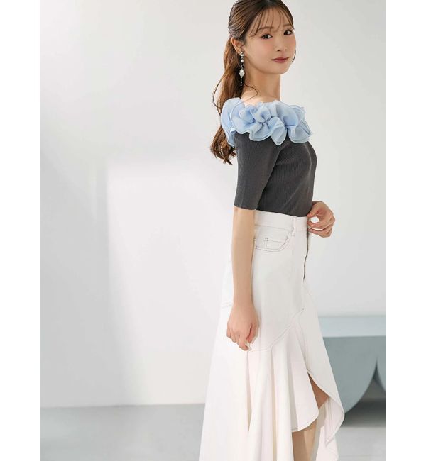 MERCURYDUO「2WAY異素材ランダムラッフルニット」|ニット・セーター|