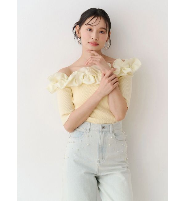 MERCURYDUO「2WAY異素材ランダムラッフルニット」|ニット・セーター|