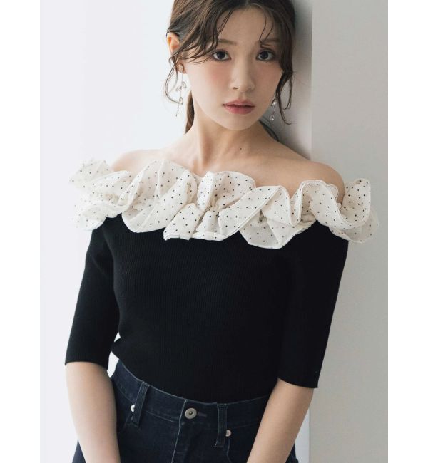 MERCURYDUO「2WAY異素材ランダムラッフルニット」|ニット・セーター|ミックス