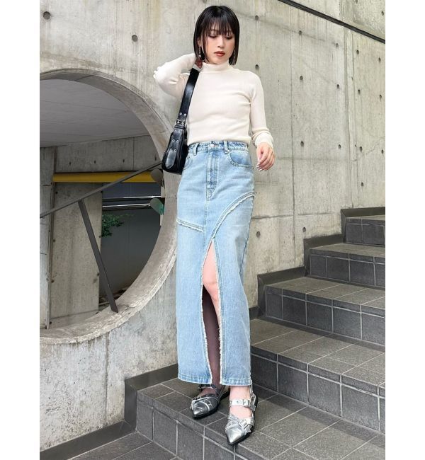 MURUA「デニムフロントオープンロングスカート」|スカート|