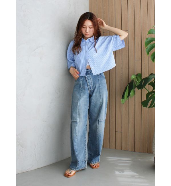 Ungrid「サッカーストライプハーフスリーブショートシャツ」|シャツ・ブラウス|