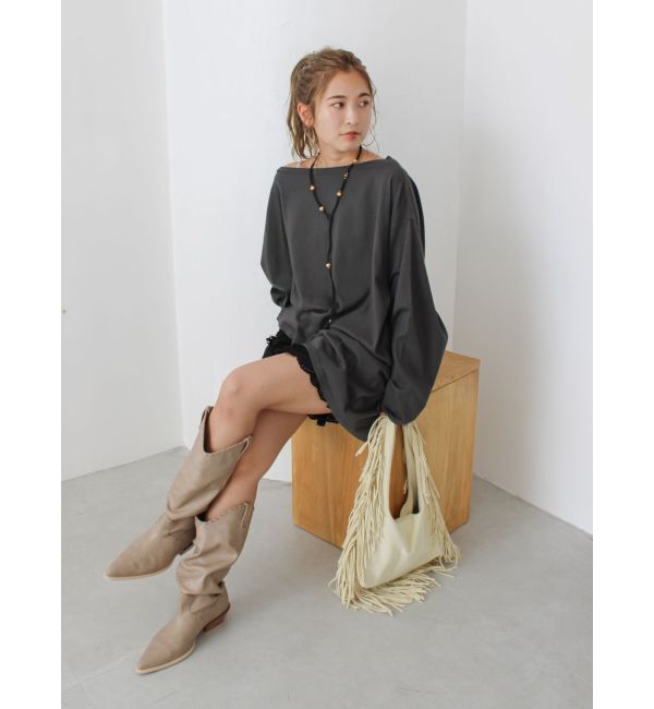 Ungrid「ボートネックビックシルエットロングスリーブTee」|Tシャツ・カットソー|