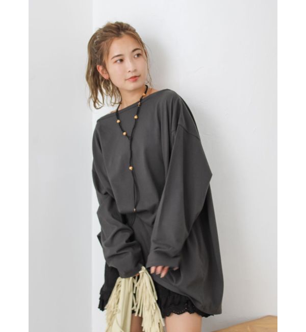 Ungrid「ボートネックビックシルエットロングスリーブTee」|Tシャツ・カットソー|チャコールグレー
