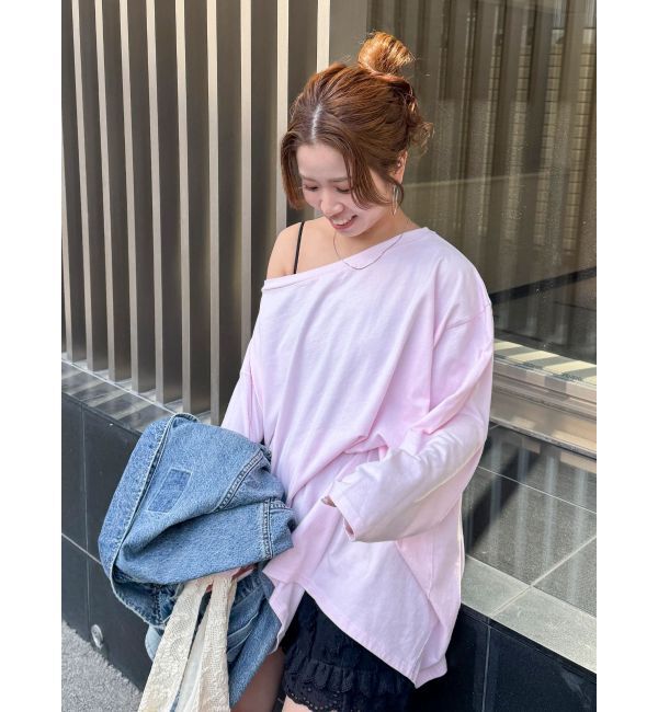 Ungrid「ボートネックビックシルエットロングスリーブTee」|Tシャツ・カットソー|ピンク