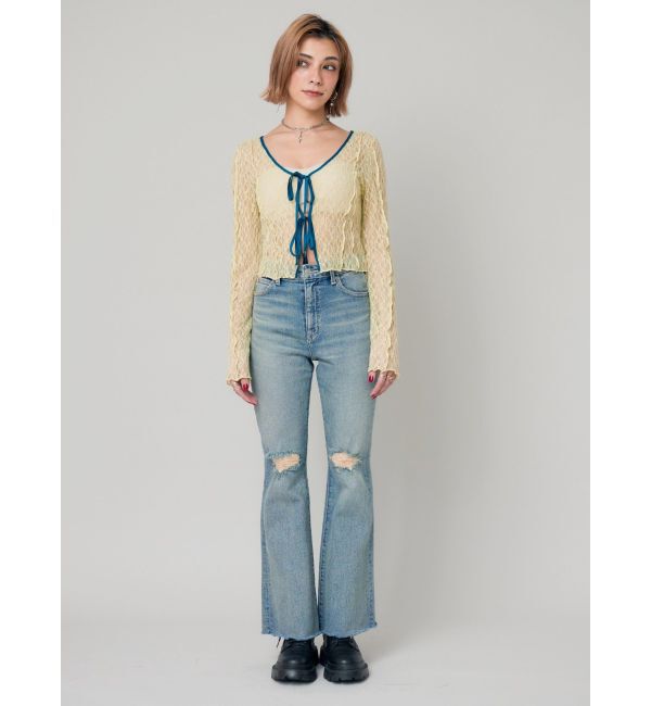 EVRIS「スリムフレアダメージデニムパンツ」|デニム|