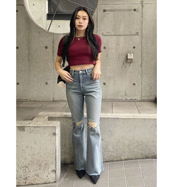 EVRIS「スリムフレアダメージデニムパンツ」|デニム|