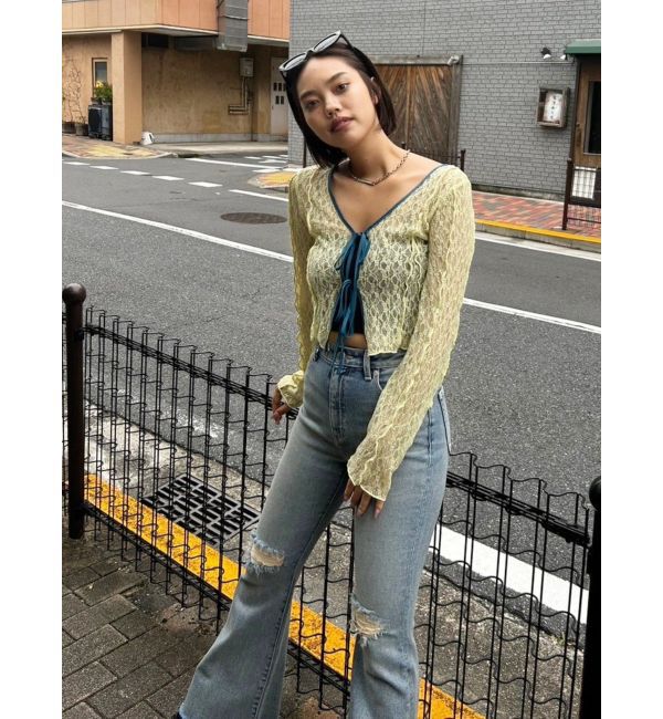 EVRIS「スリムフレアダメージデニムパンツ」|デニム|