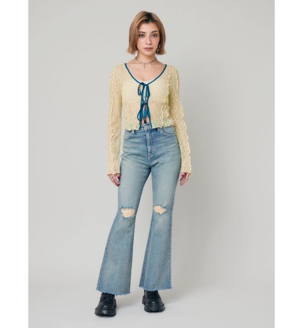 EVRIS「スリムフレアダメージデニムパンツ」|デニム|