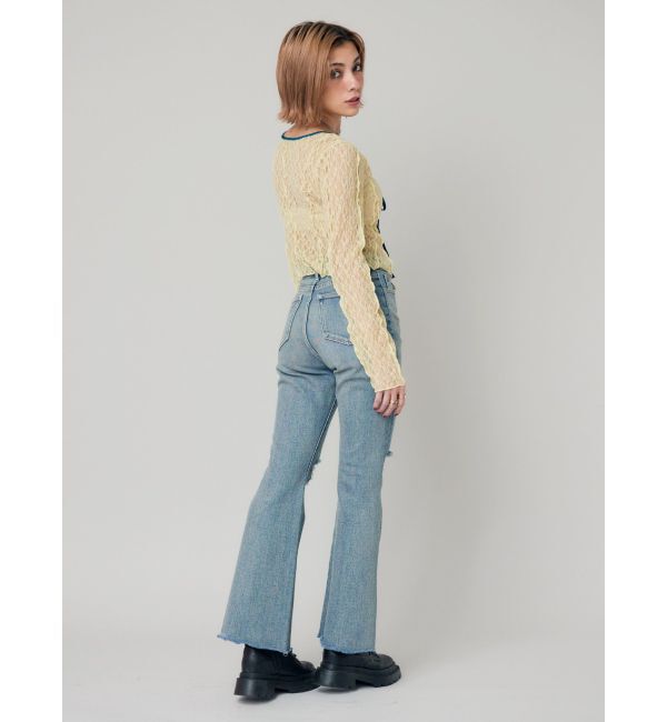 EVRIS「スリムフレアダメージデニムパンツ」|デニム|