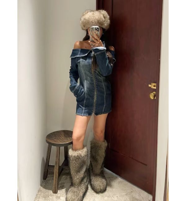 EVRIS「オフショルデニムミニワンピース」|ワンピース|