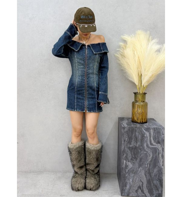 EVRIS「オフショルデニムミニワンピース」|ワンピース|