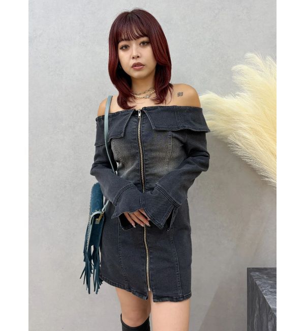 EVRIS「オフショルデニムミニワンピース」|ワンピース|